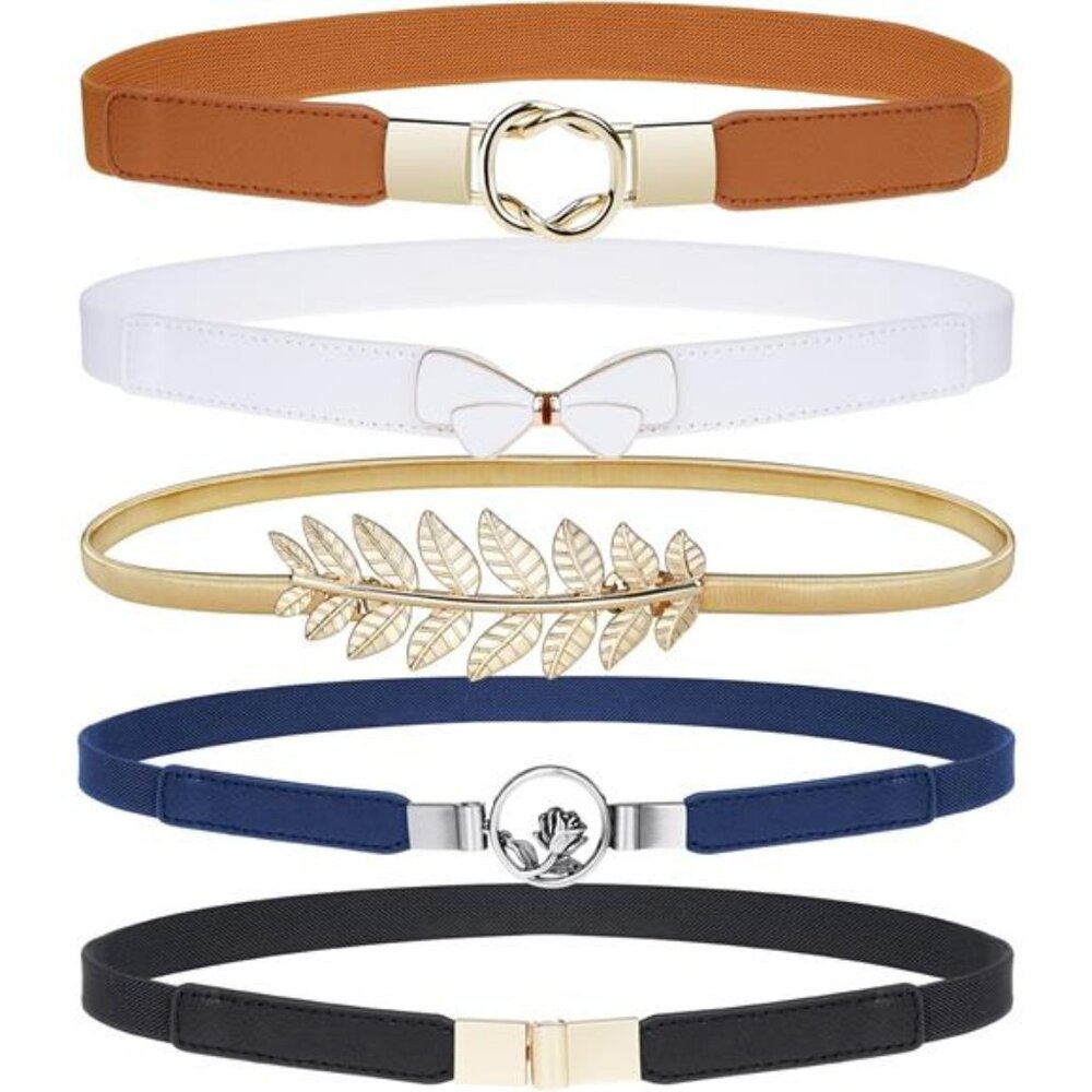 Skinny Belts for Women 5 Pack, Fashion Dress Belts Stretch Women Waist Belts